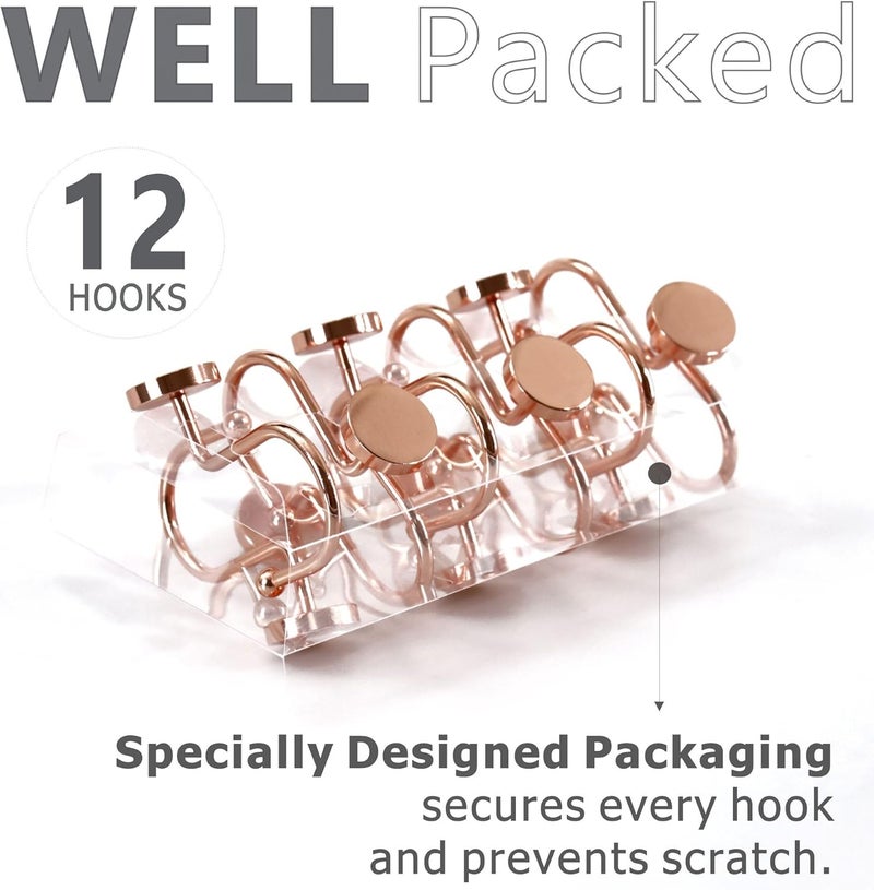 Popkozzi Rose Gold Shower Curtain Hooks Rings: Round Button Design Rustproof Heavy Metal Shower Curtain Rings for Bathroom - Modern Simple Decorative Shower Curtain Hangers for Shower Rod - Set of 12 - Image 2